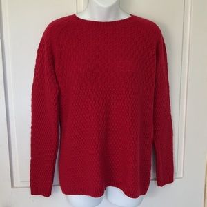 Red lambswool mixed cable stitch pullover sweater Talbots Medium